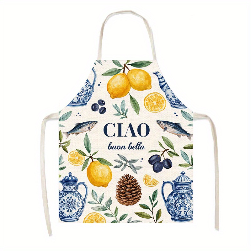 1pc 2D Flat Linen Apron Ciao B - Home Cooking In Italian ulasan dan harga